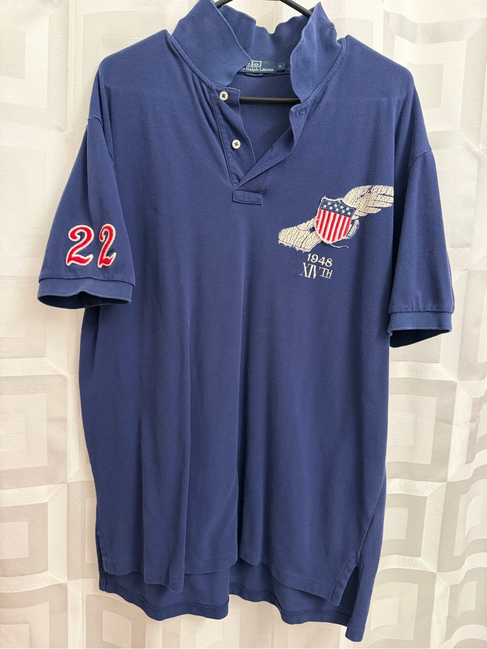 Vintage Polo Ralph Lauren men’s blue Olympic appliquéd winged polo shirt large